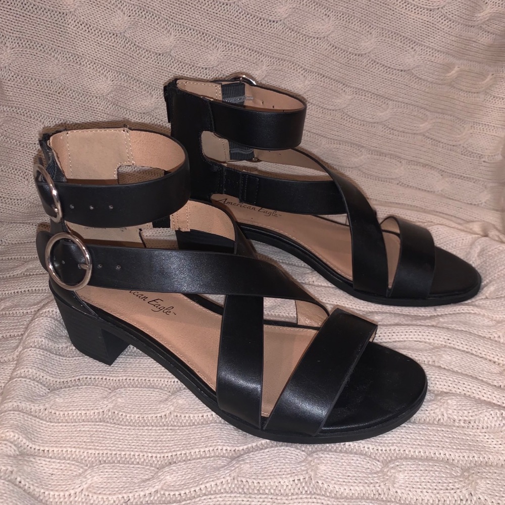 American Eagle Black Strappy Heeled Sandals